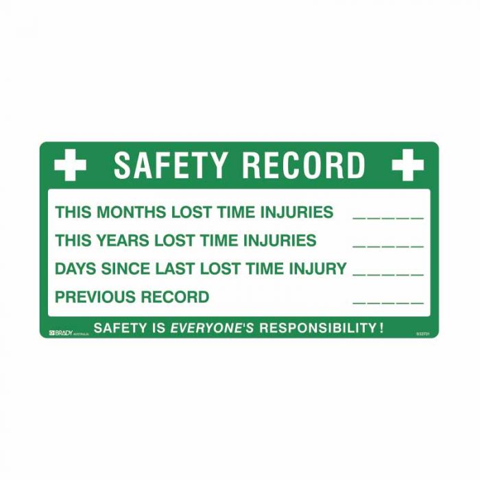 PF832716 Emergency Information Sign - Safety Record This Months Lost Time Injuries..This Years Lost Time 