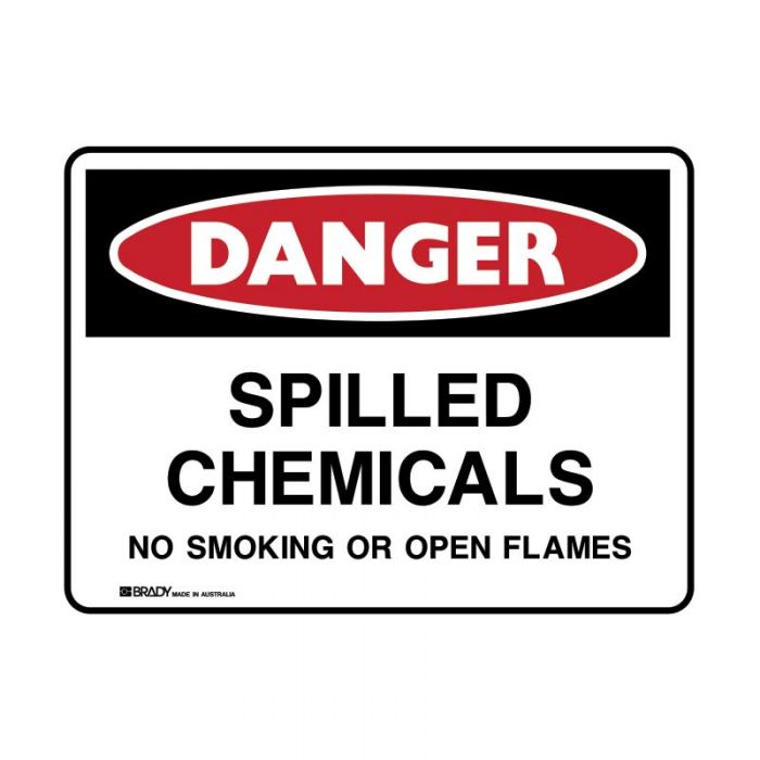PF835297 Danger Sign - Spilled Chemicals No Smoking Or Open Flames 