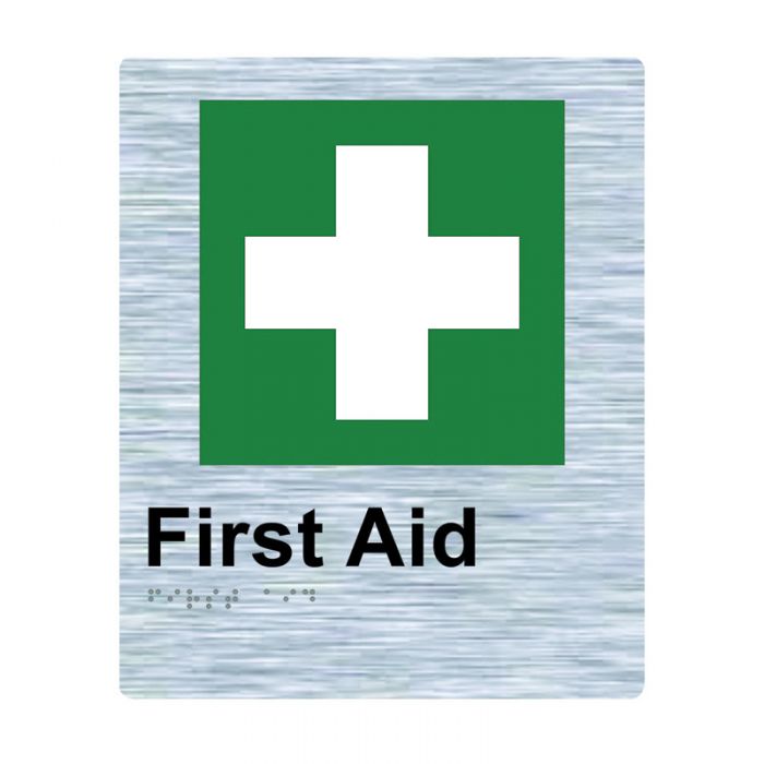 Braille Sign - First Aid, Stainless Steel