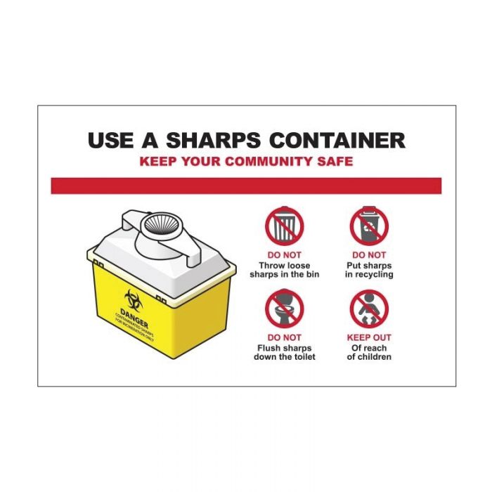 Use a Sharps Container Picto, 250 x 180mm - Self Adhesive Vinyl