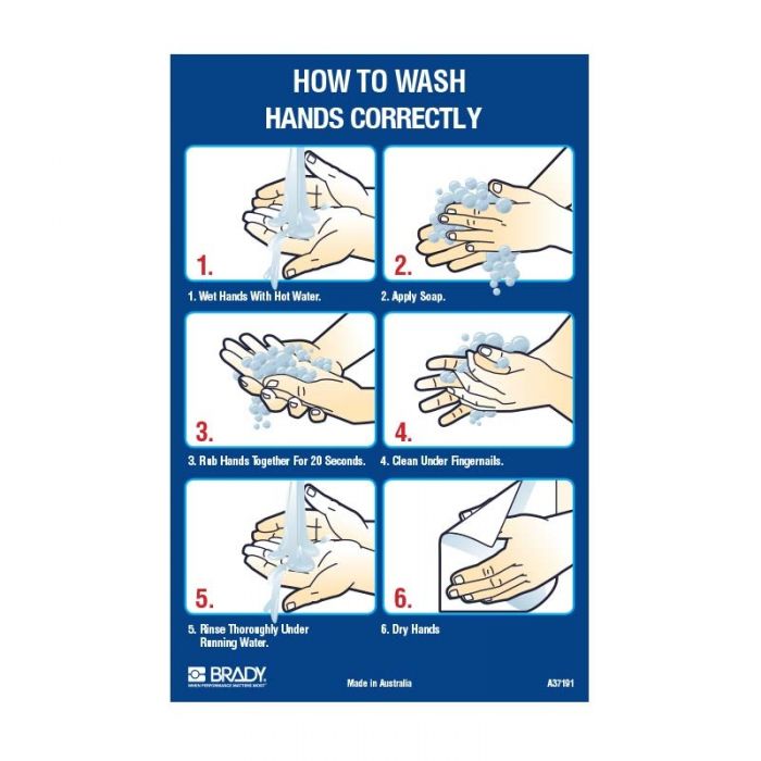 How To Wash Hands Correctly - Safety Poster, 420mm x 594mm x 1 (L x W x H)