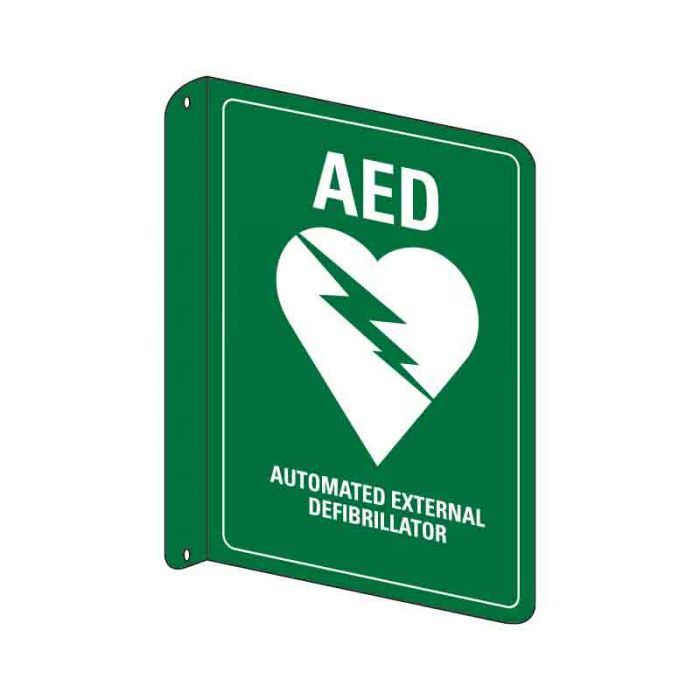 Emergency Information Sign - AED Flanged Wall Sign (Metal) H300mm x W225mm
