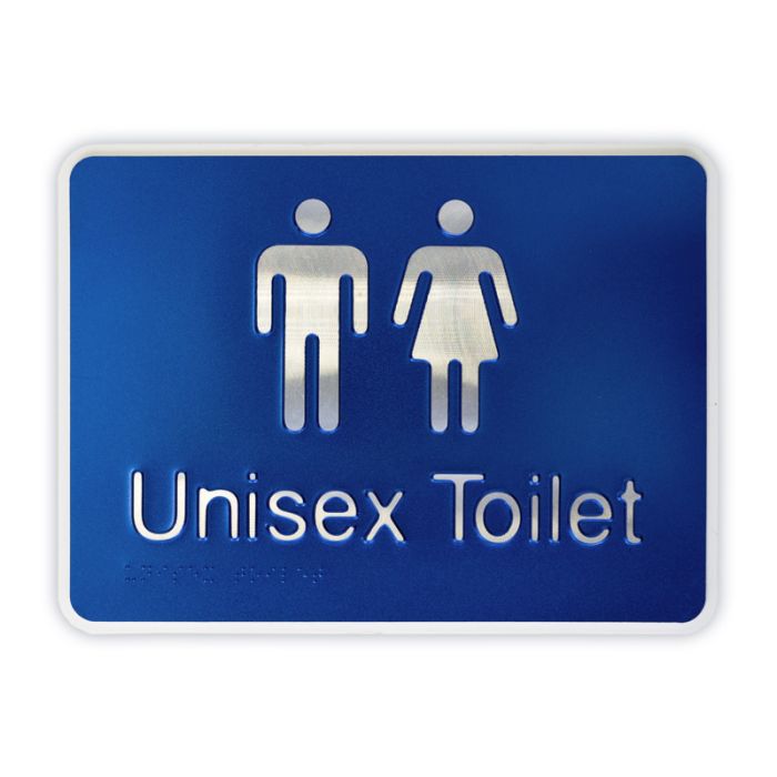 Premium Braille Sign - Unisex Toilet, 190mm (W) x 255mm (H), Anodised Aluminium