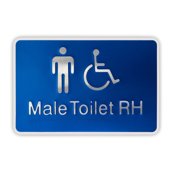 Premium Braille Sign - Male Access Toilet RH, 290mm (W) x 190mm (H), Anodised Aluminium