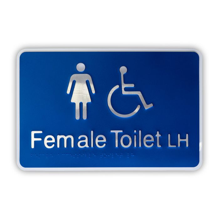 Premium Braille Sign - Female Access Toilet LH, 290mm (W) x 190mm (H), Anodised Aluminium