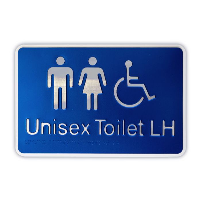 Premium Braille Sign - Unisex Access Toilet LH, 290mm (W) x 190mm (H), Anodised Aluminium