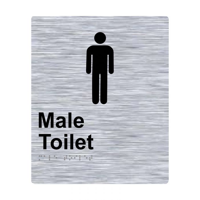 Braille Sign Male Toilet - Stainless Steel, 180 x 220mm