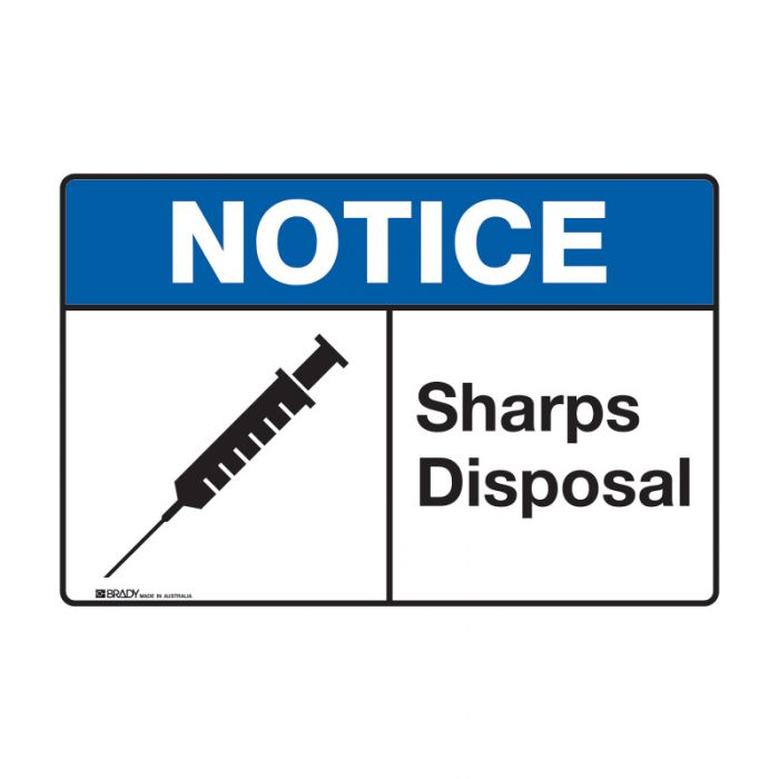 Notice Sign - Sharps Disposal, 250 x 180mm SS