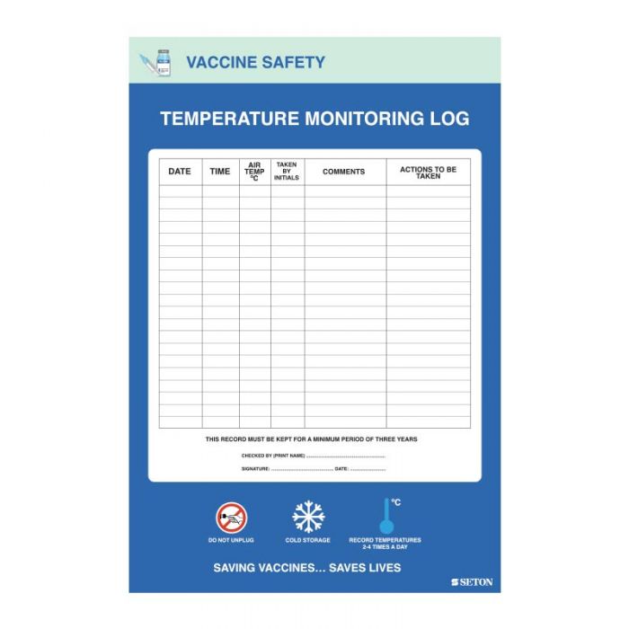 Vaccine Temperature Monitor Log, Self Adhesive Vinyl - 450 x 300mm