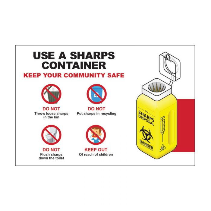 Use a Sharps Container Sign with Graphic - 450 x 300mm FLU