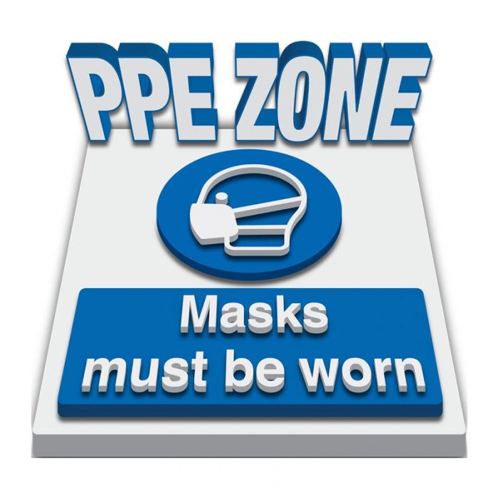 3D Carpet Floor Marking Mandatory Sign - PPE ZONE, Masks Must Be Worn, 450mm Eye-catching 3D design