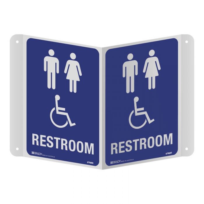 3D Restroom Projecting Sign - Unisex and Accessible, 250 x 175mm, Poly