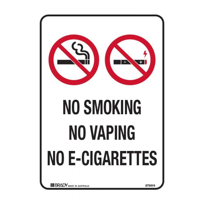 Prohibition Sign - No Smoking, No Vaping, No E-Cigarettes, 250mm x 180mm, Self-Adhesive Vinyl