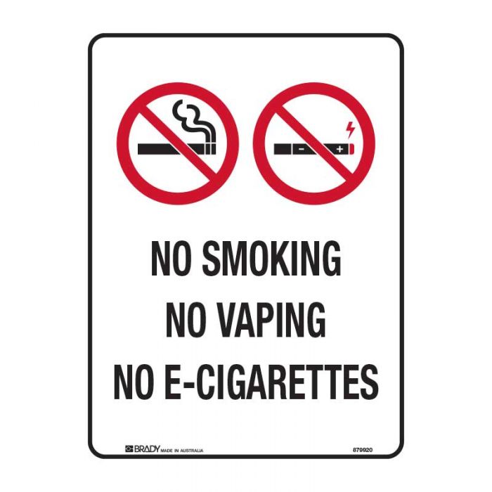 Prohibition Sign - No Smoking, No Vaping, No E-Cigarettes, 300mm x 225mm, Polypropylene