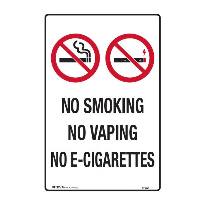 Prohibition Sign - No Smoking, No Vaping, No E-Cigarettes, 450mm x 300mm, Polypropylene