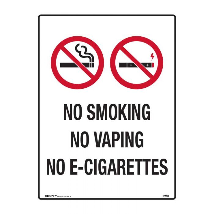 Prohibition Sign - No Smoking, No Vaping, No E-Cigarettes, 600mm x 450mm, Polypropylene