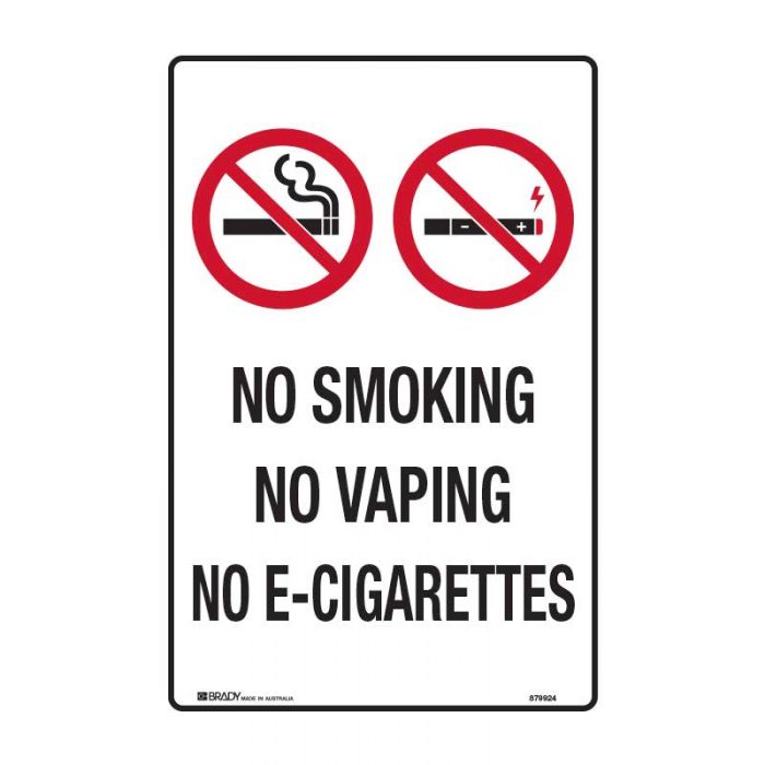 Prohibition Sign - No Smoking, No Vaping, No E-Cigarettes, 450mm x 300mm, Metal
