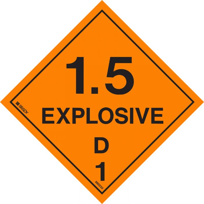 Dangerous Goods Placard - 1.5 Explosive D 1, 270 x 270mm, C2 Reflective Metal