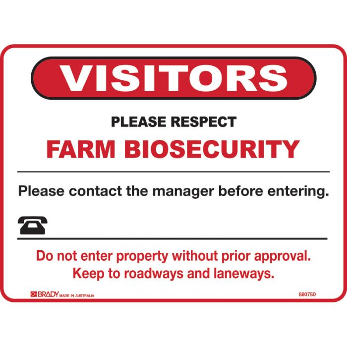 Semi-Custom Farm Biosecurity Sign, 300 x 225mm, Poly