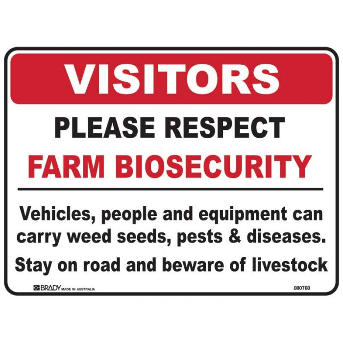 Visitors Please Respect Farm Biosecurity Sign, 250 x 180mm, Self Adhesive Vinyl