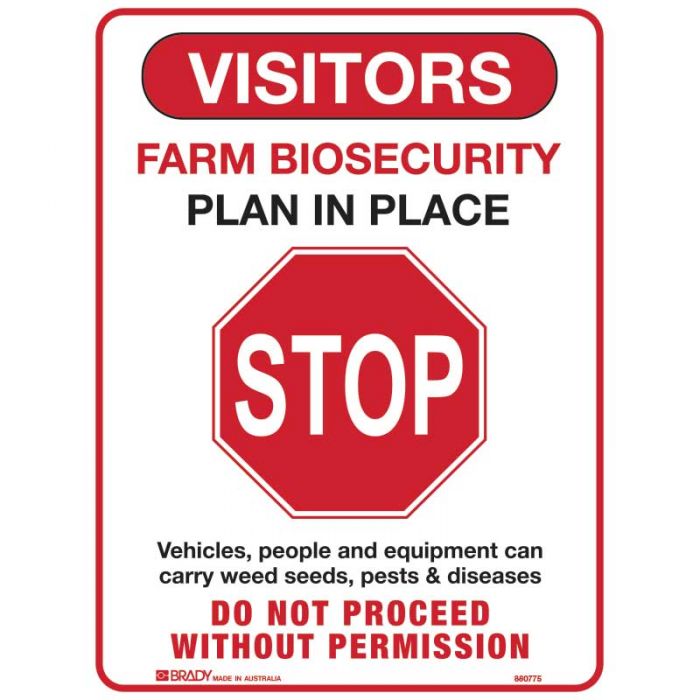 Visitors Please Respect Farm Biosecurity Stop Sign, 450 x 300mm, Poly