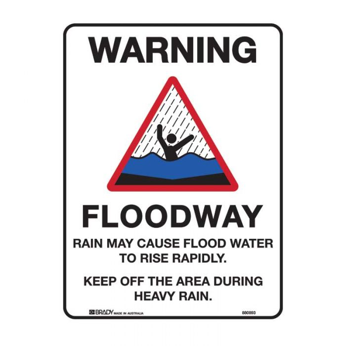 Warning Floodway Sign, 225 x 300mm, Metal