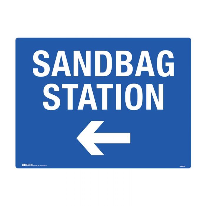 Sandbag Station with Left Arrow Sign, 600 x 450mm, Metal