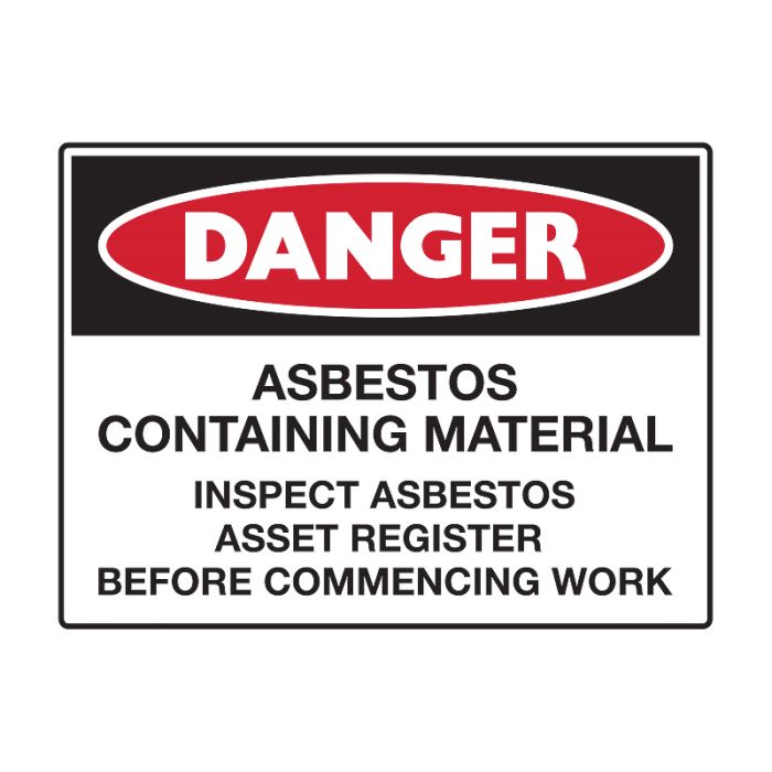 Danger Sign - Asbestos Containing Material, 250mm (W) x 180mm (H), Self-Adhesive Vinyl