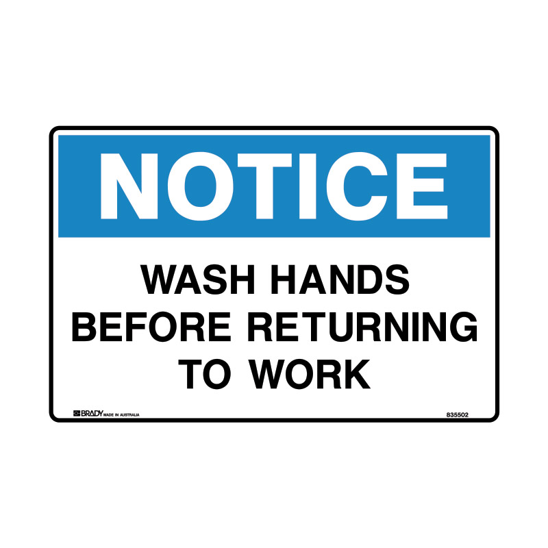 Notice Sign - Wash Hands Before Returning To Work